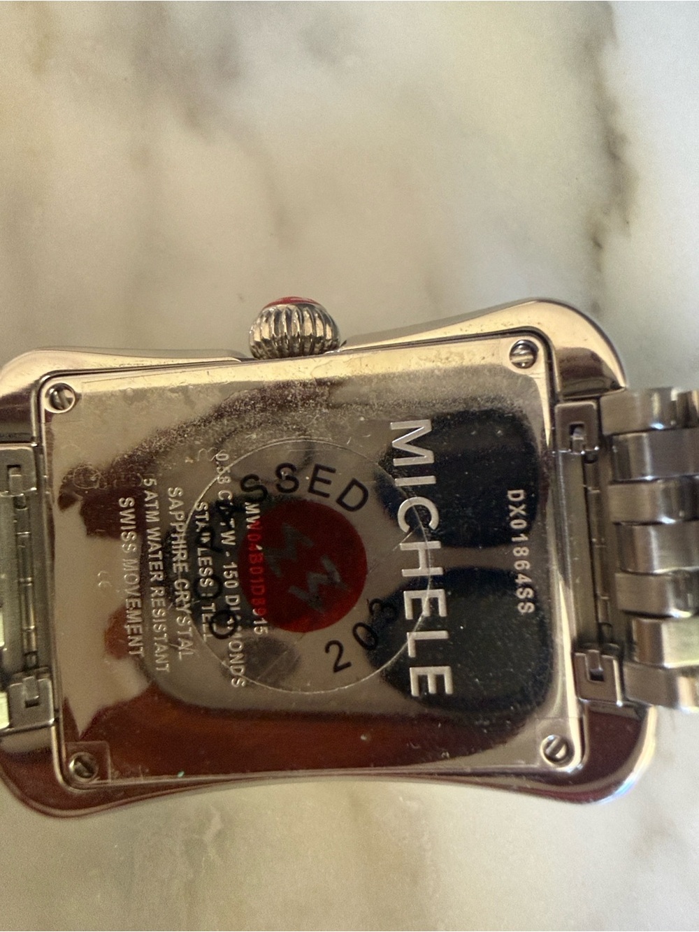 Michele Silver Stainless Steel Butterfly Diamond Accent Watch - White Dial - Picture 8 of 14